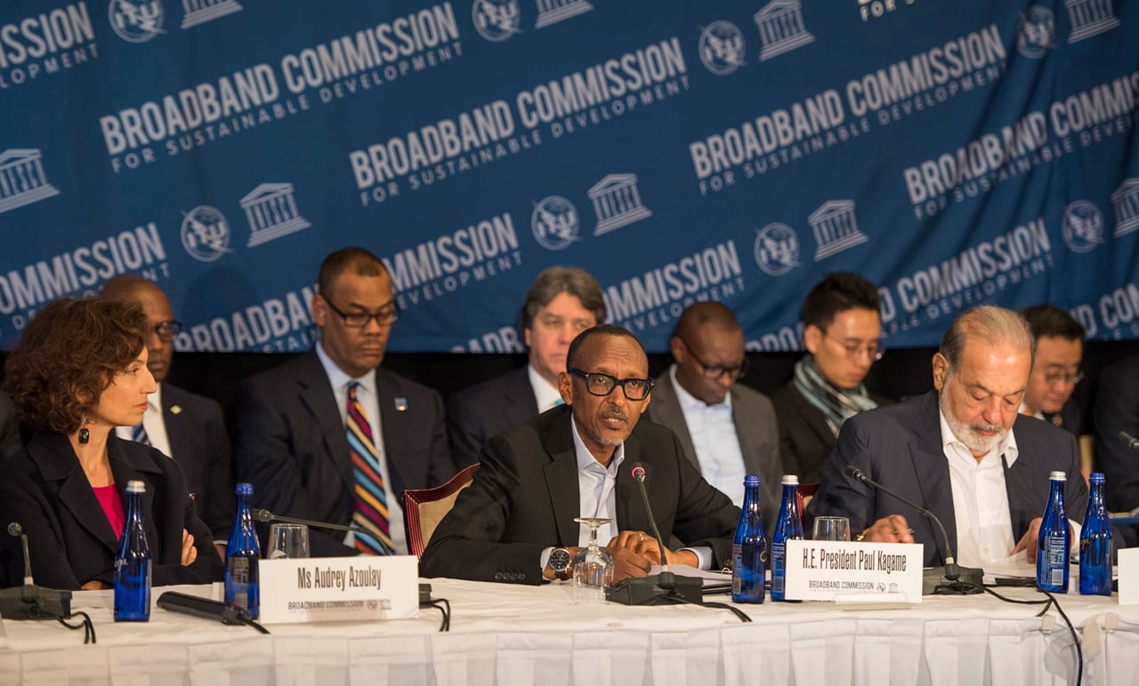 Perezida Kagame ubwo yagezaga ijambo ku bitabiriye inama ya Broadband Commission