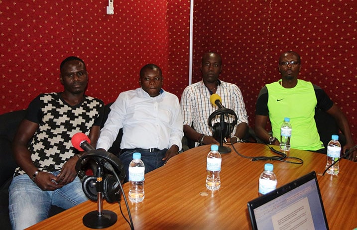 Ndikumana Hamad Katauti, Munyaneza Ashiraf Kadubiri, Karekezi Olivier na Eric Nshimiyimana muri Studios za KT Radio
