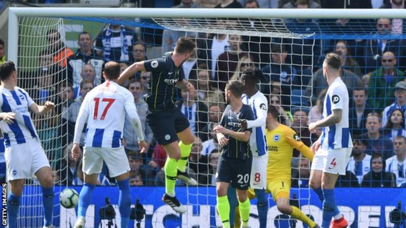 Igitego Aymeric Laporte (wasimbutse) yatsindiye Man City cyatumye igaruka ku mwanya wa mbere