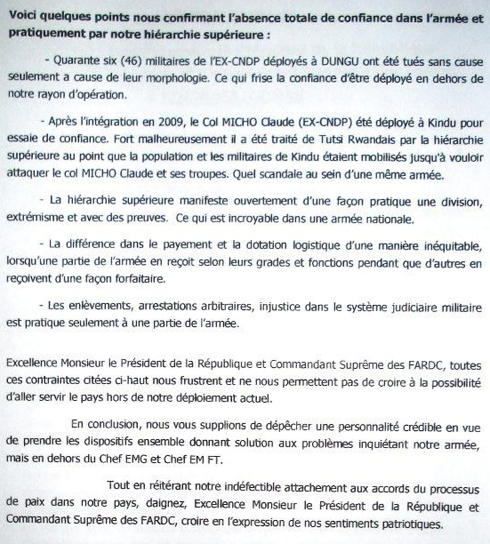 Ibaruwa abasirikare bahoze muri CNDP bandikiye Perezida Joseph Kabila bamugezaho ibibazo byatumye bashinga umutwe wa M23.