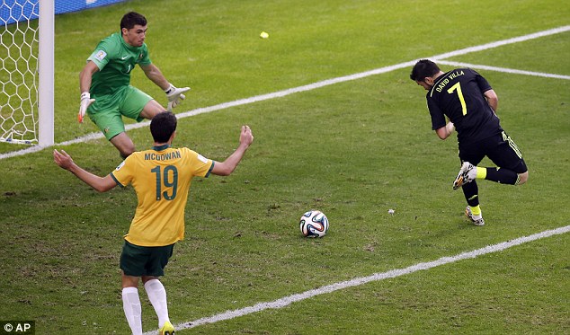 David Villa ni umwe mu batsindiye Espagne 3-0 imbere ya Australia ariko ntacyo byayimariye kuko yari yaramaze gusezererwa.