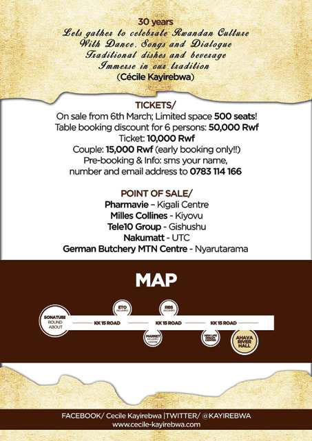 Invitation/Ticket y'igitaramo cya Cecile Kayirebwa.