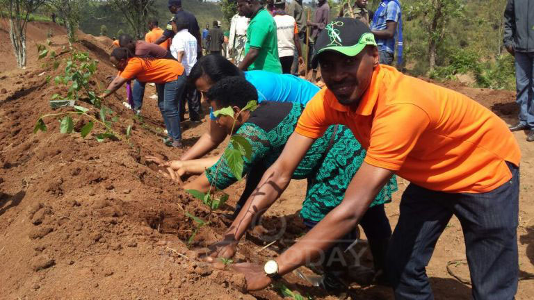 Abakozi ba Horizon Express bifatanyije n'abaturage bo muri Nyaruguru mu muganda wo gutera ibiti