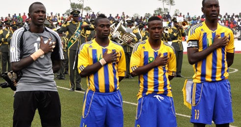 Abakinnyi b'abavubi bakomeye bari bahari (uhereye Iburyo:Karekezi Olivier, Haruna Niyonzima, Gasana Eric, Jean Claude Ndoli)