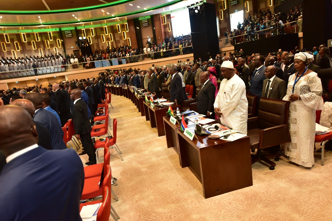 Abanyamuryango ba AU baririmba indirimbo yubahiriza uyu muryango