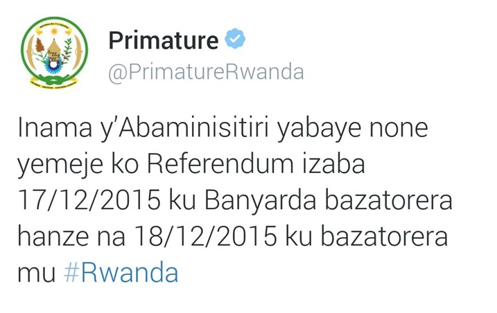 PRIMATURE yabitangaje ibinyujje muri Twitter.