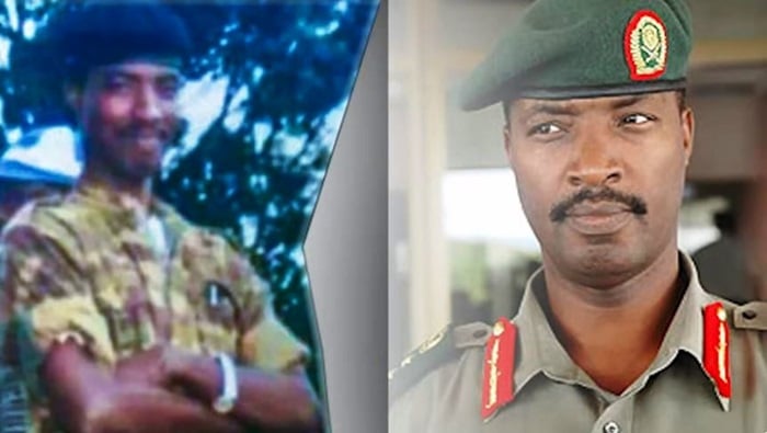 Charles Kayonga, ibumoso akiri ku rugamba, iburyo ari mu kazi ka RDF