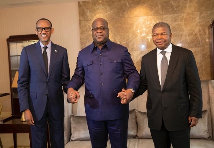 Perezida Tshisekedi yakiriye perezida Kagame na Perezida João Lourenço wa Angola
