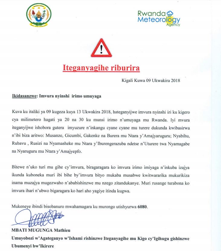 Itangazo Meteo Rwanda yashyize ahagaragara
