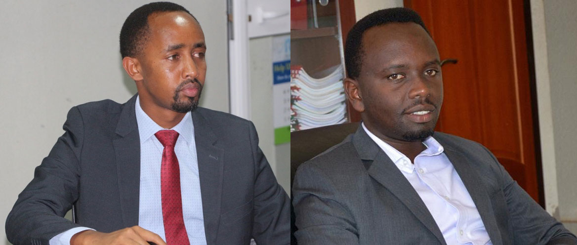 Uwayezu Regis ( Iburyo) na Ruhamiriza Eric ushinzwe amarushanwa muri FERWAFA