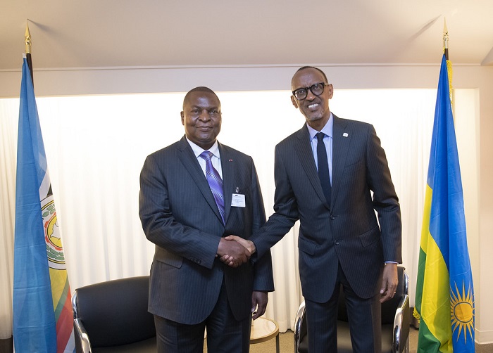 Muri Nzeri 2019 ubwo Perezida Kagame yahuriraga na Perezida Faustin-Archange Touadéra i New York muri Amerika