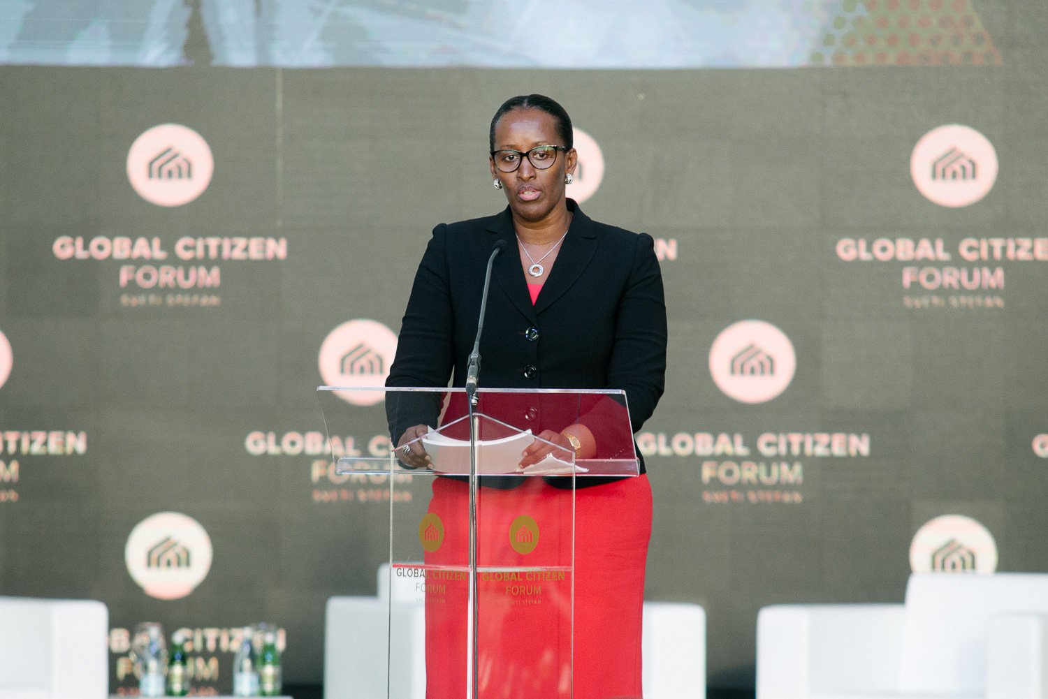 Madame Jeannette Kagame ubwo yatangaga ikiganiro mu ihuriro ryiswe "Global Citizen Forum
