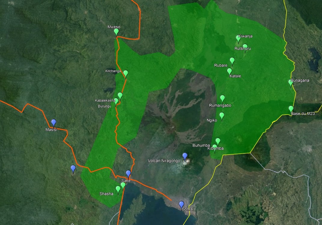 Bimwe mu bice bimaze gufatwa na M23 muri Kivu y'Amajyaruguru