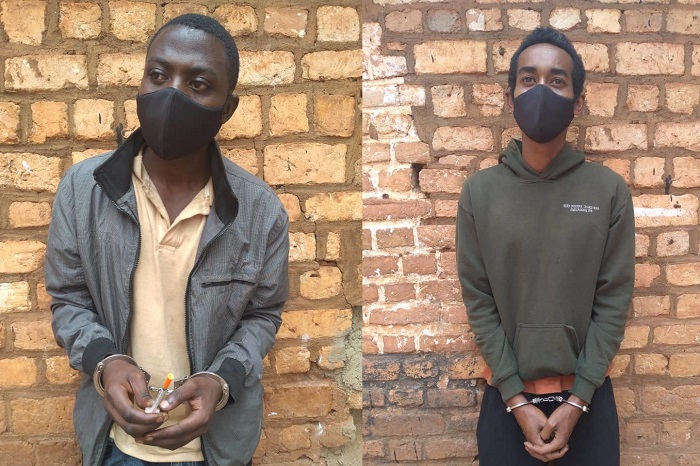 Nshimiyimana Olivier na Sadamu Abdoul bafatanwe ikiyobyabwenge cya Heroyine (Ifoto: RNP)