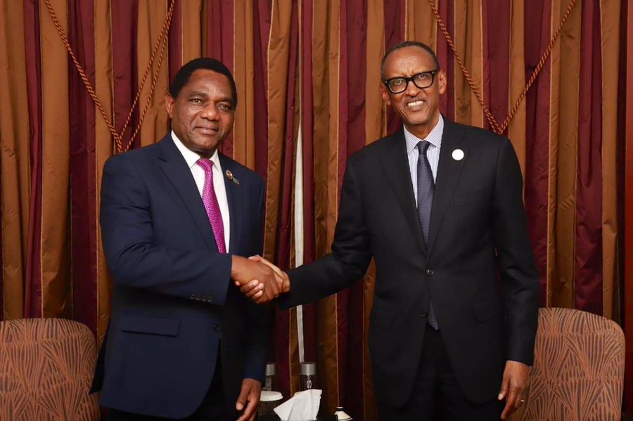 Perezida Kagame na mugenzi we wa Zambia, Hakainde Hichilema 