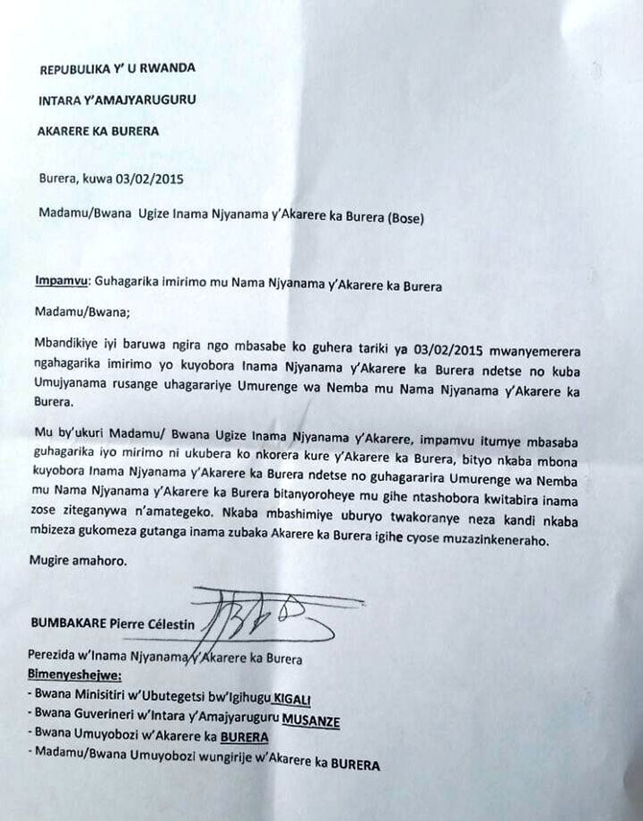 Ibaruwa Bumbakare yanditse yegura.