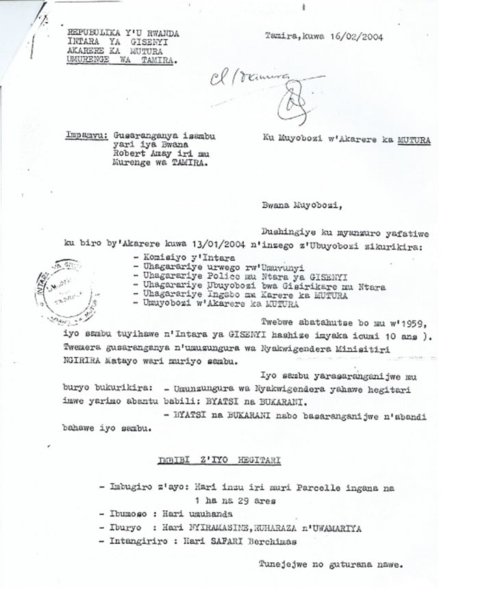 Indi baruwa igaragaza ko abaturage bari bishimiye gusaranganya na Hategekimana.