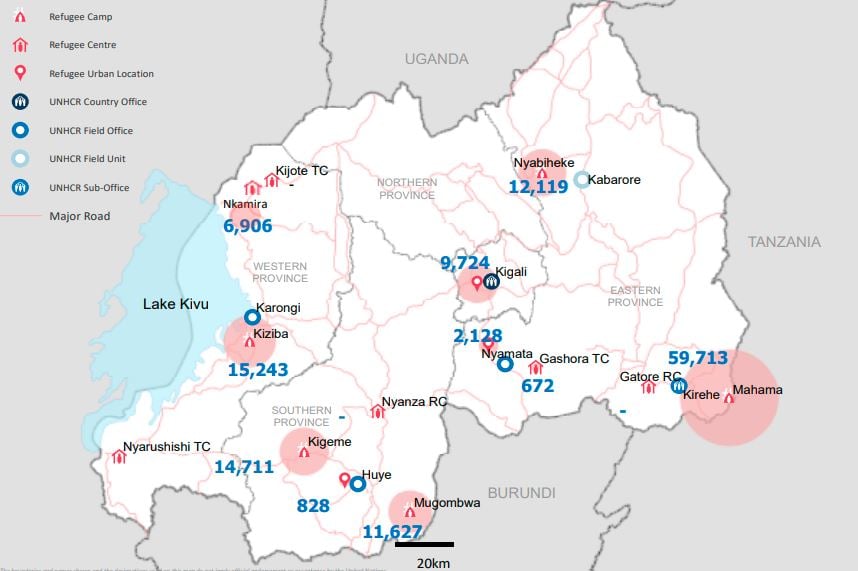 Ikarita igaragaza impunzi zicumbikiwe mu Rwanda