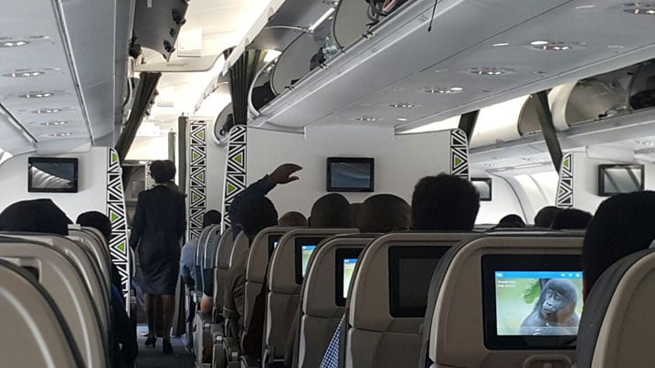 Imbere mu ndebe ya Airbus A 330/200 yitwa Ubumwe Rwandair yaherukaga kugura (photo: Mutangana Jean Bosco)