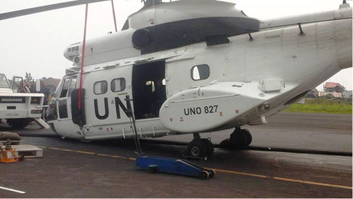 Indege ya MONUSCO uko yari imeze imaze gukora impanuka.