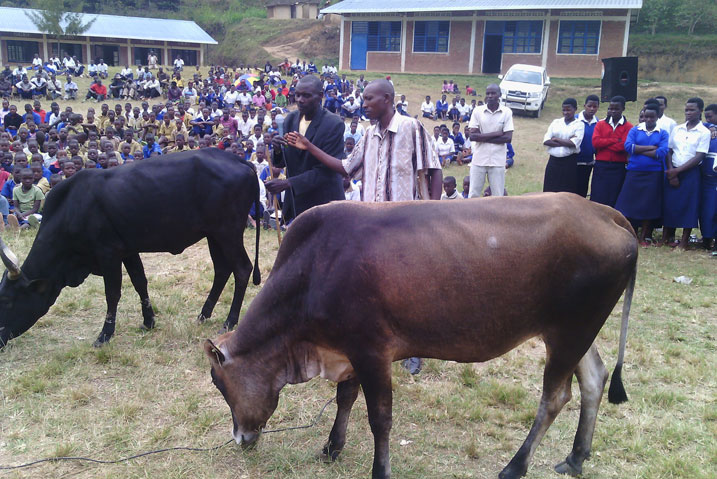 Kamatari agabira Mbanzabigwi Ezechias wamuhishe mu gihe cya Jenoside.