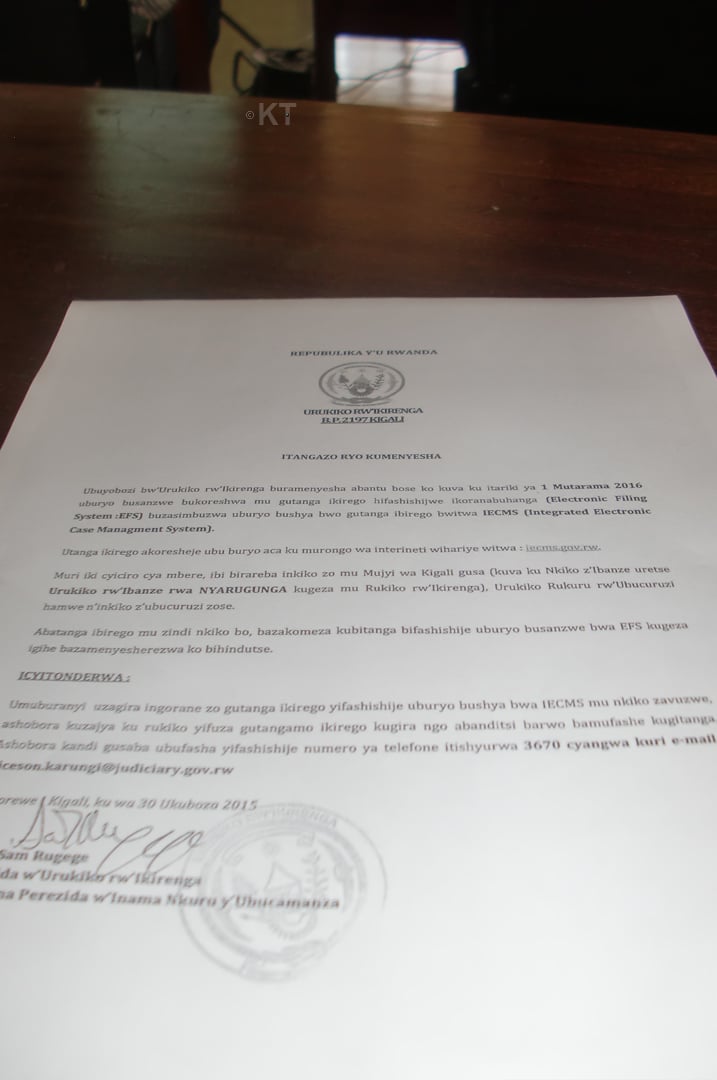 Itangazo rivuga impinduka ku mitangire y'ibirego