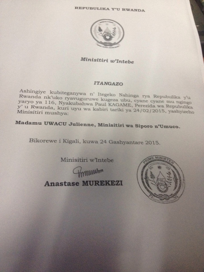 Itangazo ryasohowe na Minisitiri w'Intebe.
