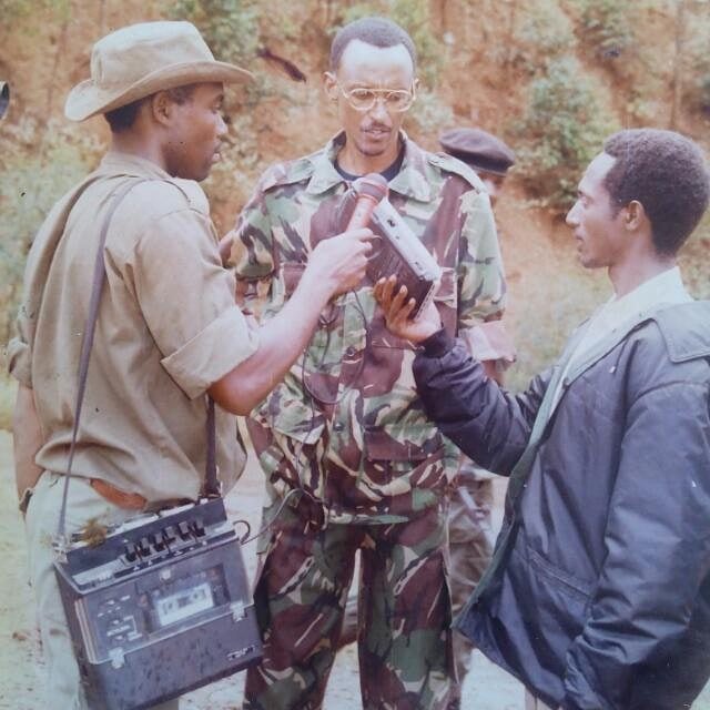 Perezida Paul Kagame ubwo yari mu kiganiro n'itangazamakuru ku rugamba rwo kubohora Igihugu