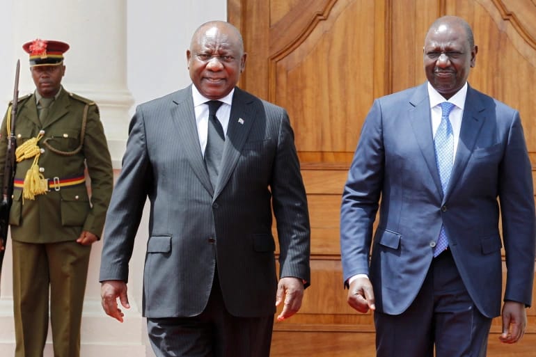 Perezida wa Kenya William Ruto na mugenzi we Cyril Ramaphosa wa Afurika y'Epfo bagiranye ibiganiro i Nairobi 
