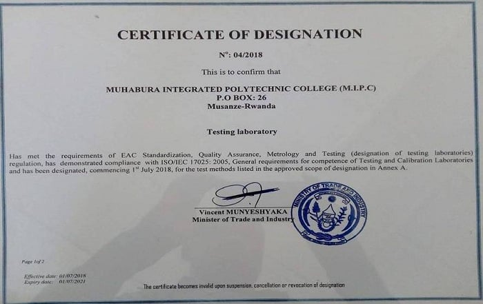 Laboratwari ipima ubutaka n'ibikoresho yabiherewe icyangombwa ku rwego rwa EAC