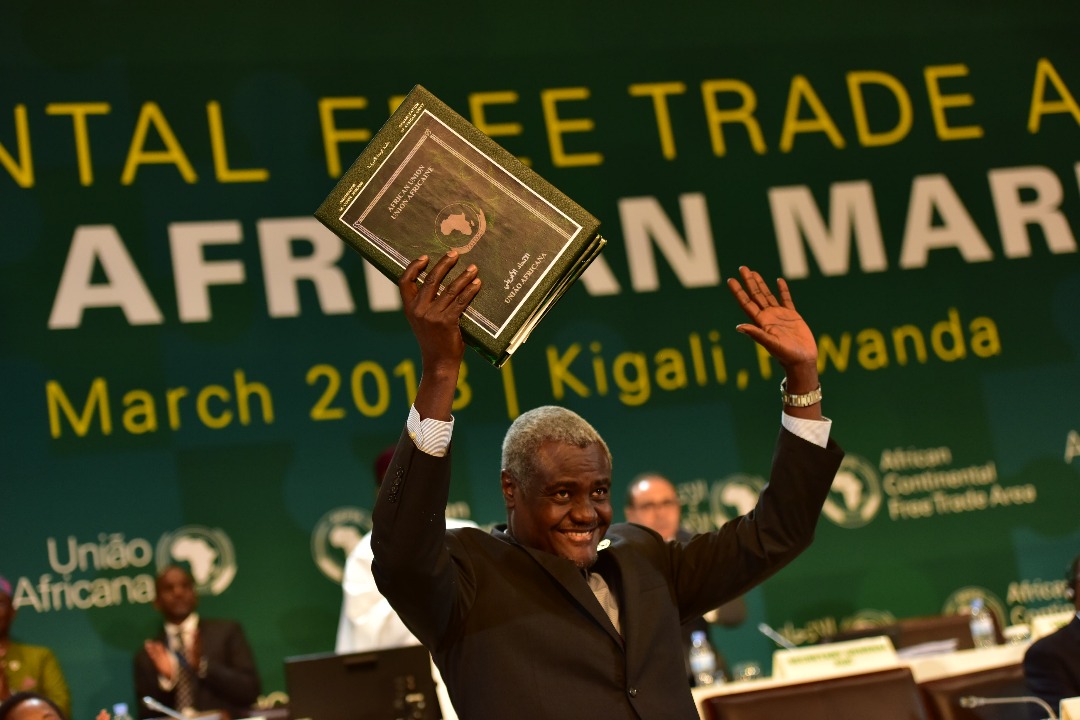 Moussa Faki Mahamat, umuyobozi wa Komisiyo ya Afurika yunze Ubumwe yishimira isinywa ry'amasezerano ya AfCFTA