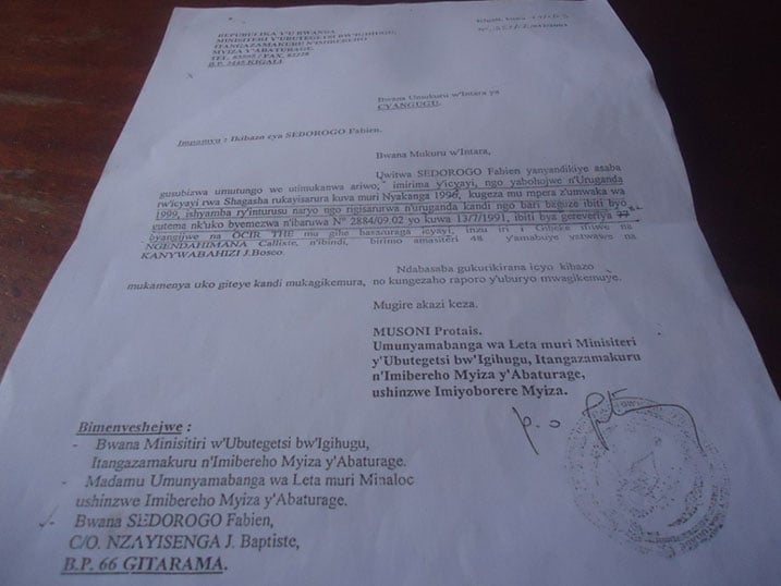 Minisiteri y'ubutegetsi bw'igihugu yasabye Intara ya Cyangugu gukemura ikibazo cya Sedorogo nabwo ntibyashoboka.