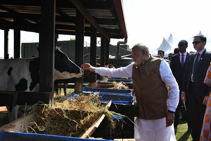 Narendra Modi mu muhango wo gushyikiriza inka abaturage