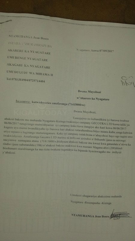 Iyi ni ibaruwa abo baturage bandikiye ubuyobozi bw'Akarere ka Nyagatare 