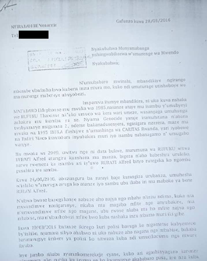 Nyirabahire ubwe yandikiye Ubuyobozi bw'Umurenge wa Mwendo ngo bumurengere.