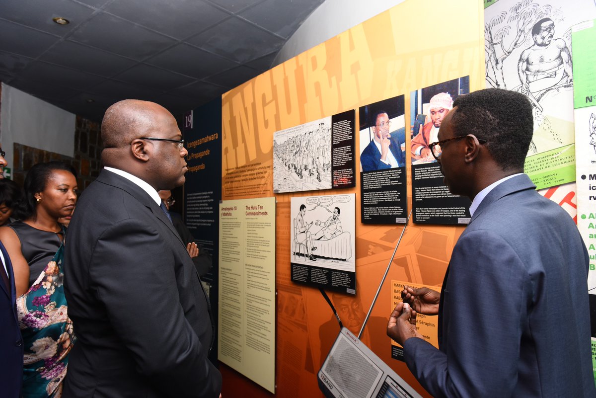 Perezida Tshisekedi asobanurirwa amateka ya Jenoside na Honore Gatera uyobora urwibutso rwa Kigali