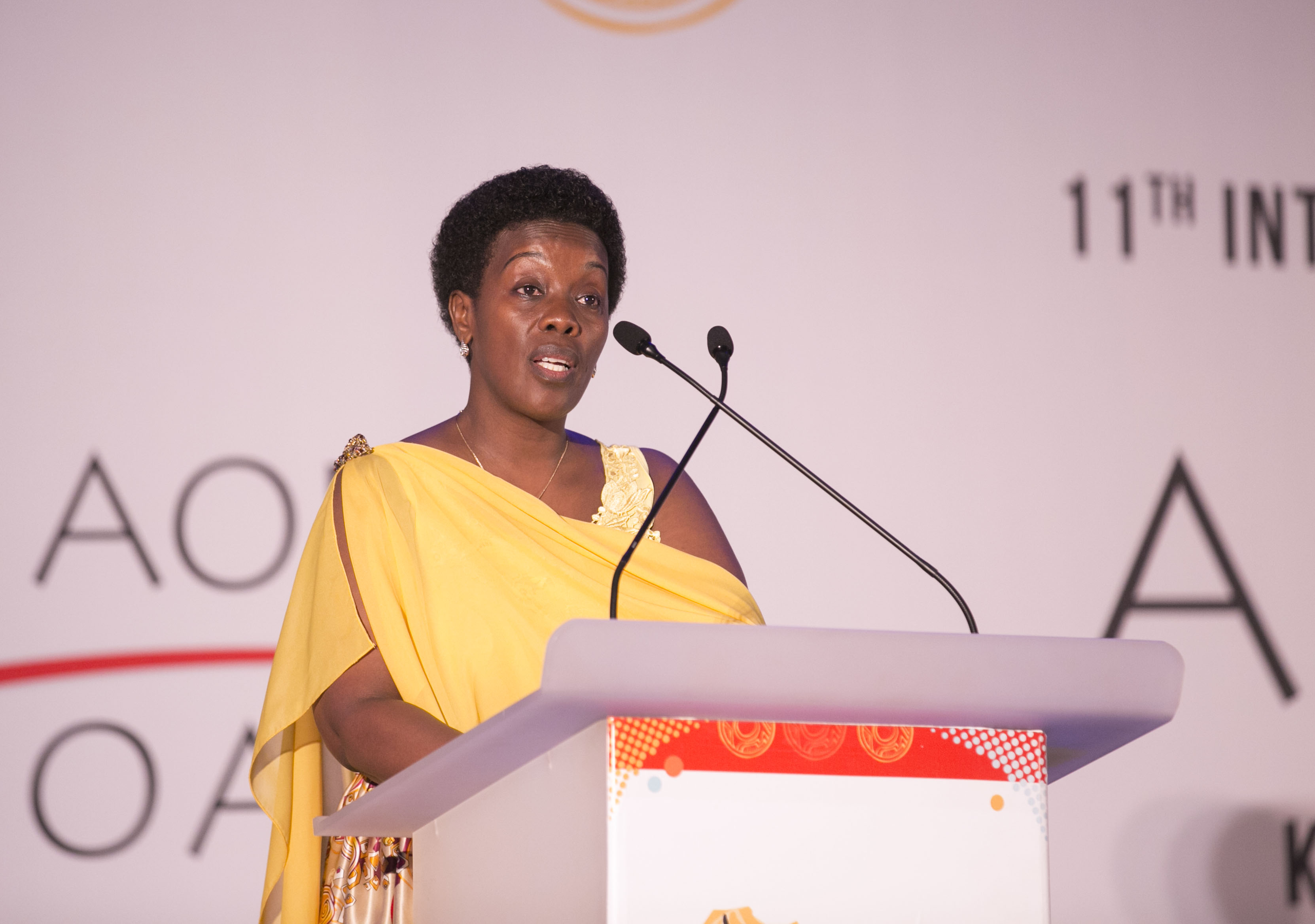 Dr. Diane Gashumba, Minisitiri w'Ubuzima ubwo yagezaga ijambo rye ku bitabiriye iyi nama