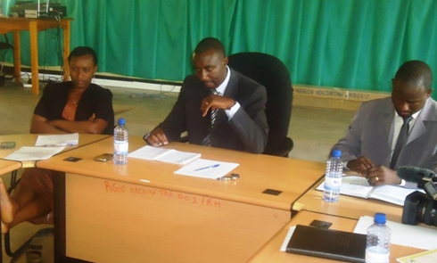Abayobozi b'akarere ka Ruhango mu kiganiro n'abanyamakuru.
