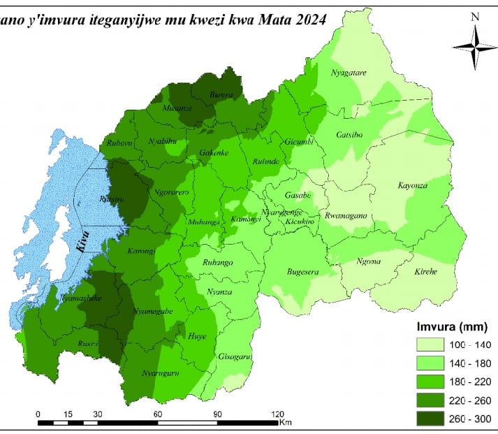 Ikarita igaragaza imvura izagwa muri Mata