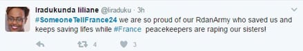 Tweet yibutsa France 24 uko Abanyarwanda bafata ingabo zabo.