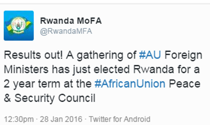 U Rwanda rwatorewe manda y'imyaka ibiri mu Kanama k'Amahoro n'Umutekano muri AU.