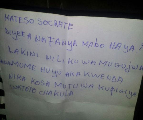 Ubutumwa umugore yasize bwari bwanditse mu rurimi rw
