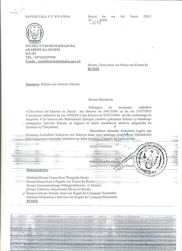 Umuyobozi w'akarere yandikira Police ngo bakemure ikibazo cya Gatware.