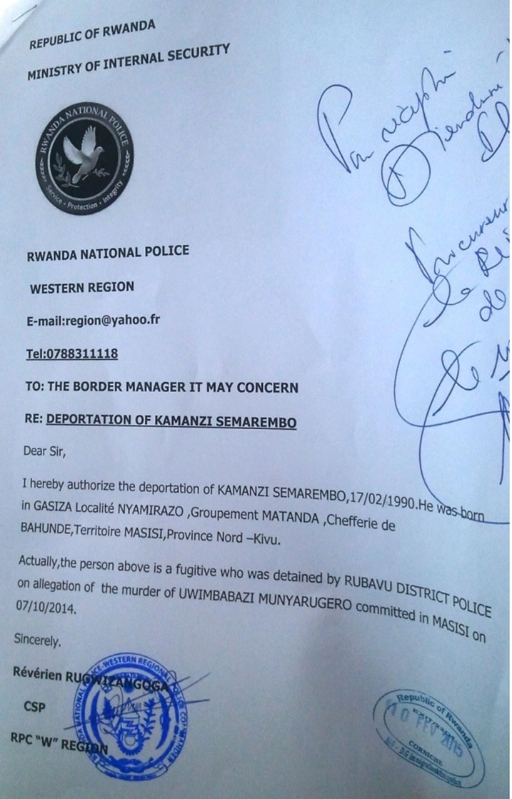Urwandiko rugaragaza ko u Rwanda rushyikirije RDC umuturage wayo ukekwaho ibyaha.