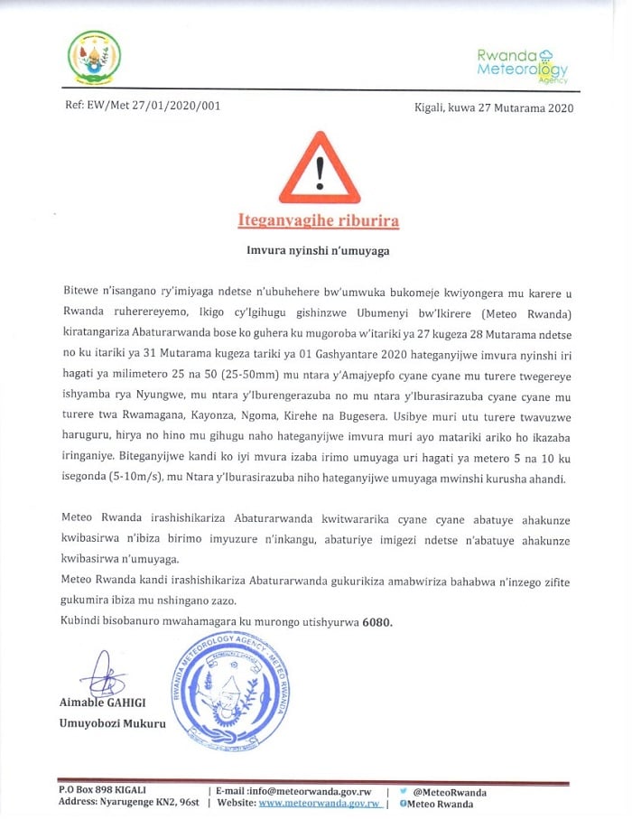 Itangazo rya Meteo Rwanda