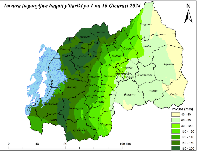 Ikarita igaragaza imvura izagwa muri Gicurasi