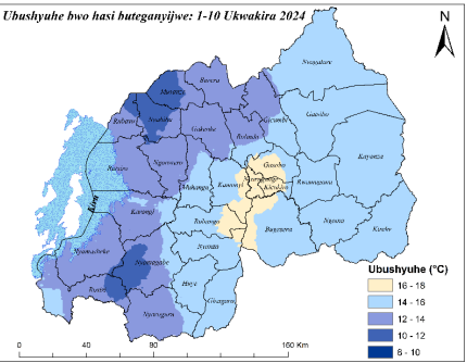Ikarita igaragaza ubushyuhe bwo hasi buteganyijwe